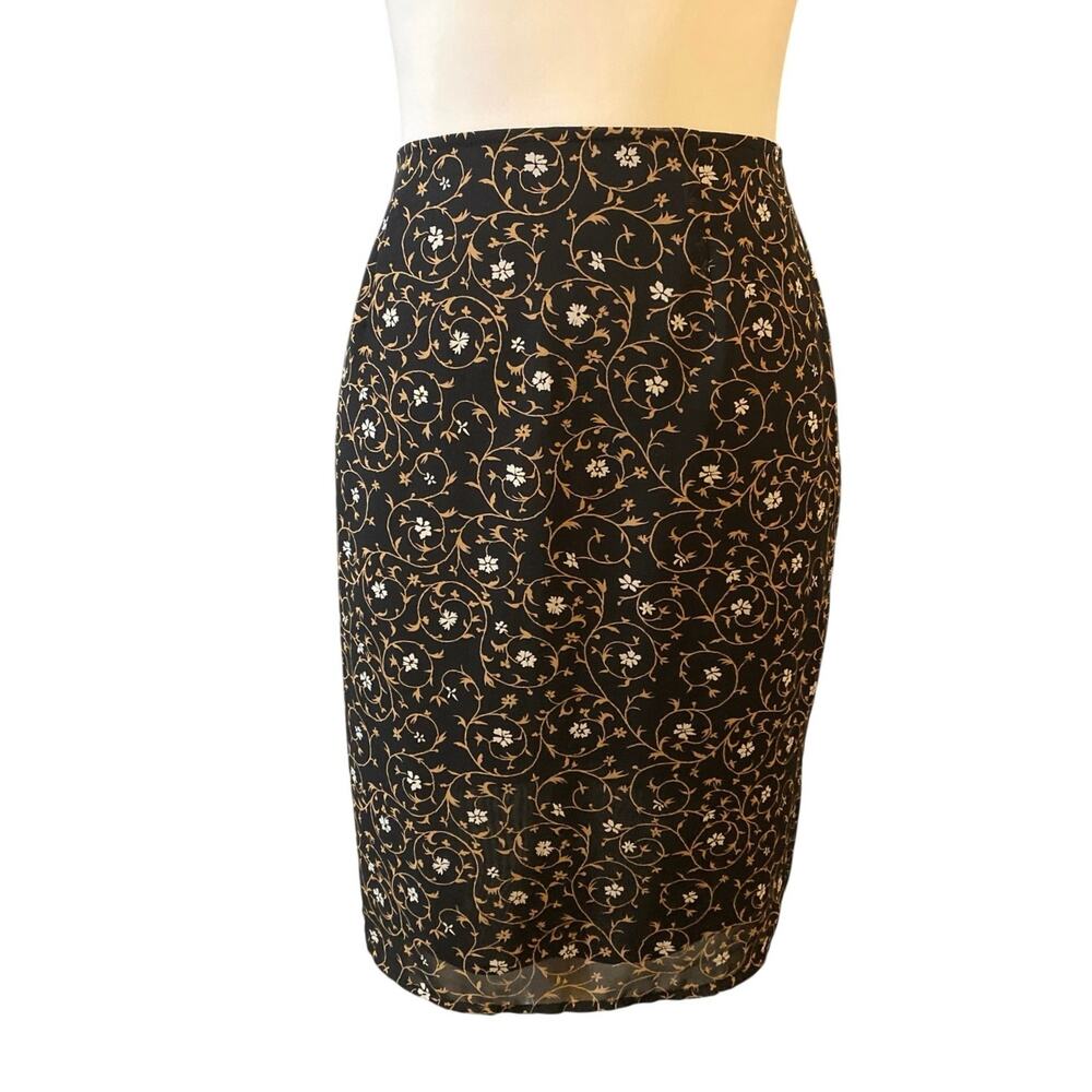 Vintage Express Floral Pencil Skirt Midi 90s Whimsigoth Dark Academia Size 3/4